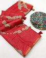 Sumptuous Red Printed Cotton Silk Saree With Gorgeous Blouse Piece