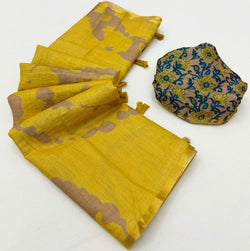Fantabulous Yellow Printed Cotton Silk Saree With Resonant Blouse Piece