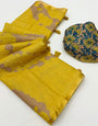 Fantabulous Yellow Printed Cotton Silk Saree With Resonant Blouse Piece