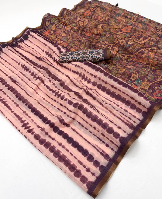 Evanescent Pink Printed Cotton Silk Saree With Epiphany Blouse Piece