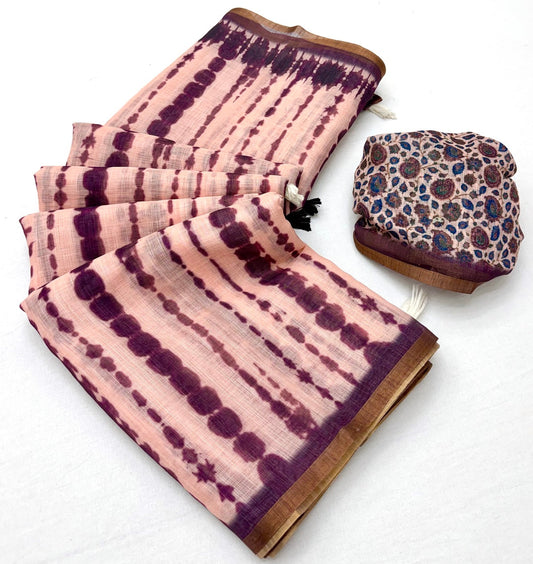 Evanescent Pink Printed Cotton Silk Saree With Epiphany Blouse Piece