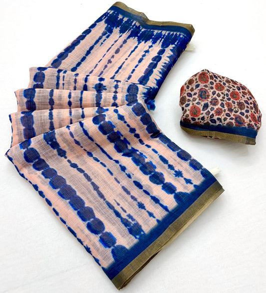 Pretty Baby Pink Printed Cotton Silk Saree With Alluring Blouse Piece