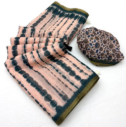 Preferable Peach Printed Cotton Silk Saree With Marvellous Blouse Piece