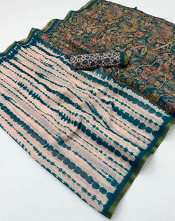 Splendorous Peach Printed Cotton Silk Saree With Capricious Blouse Piece