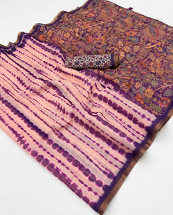 Alluring Peach Printed Cotton Silk Saree With Imaginative Blouse Piece