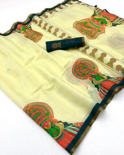 Cynosure Lemon Printed Cotton Silk Saree With Magnificat Blouse Piece