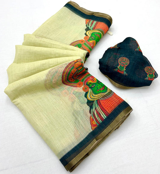 Cynosure Lemon Printed Cotton Silk Saree With Magnificat Blouse Piece