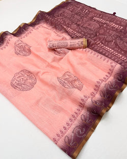 Serendipity Baby Pink Printed Cotton Silk Saree With Whimsical Blouse Piece