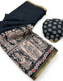 Majestic Black Kalamkari Printed Cotton Silk Saree With Dissemble Blouse Piece