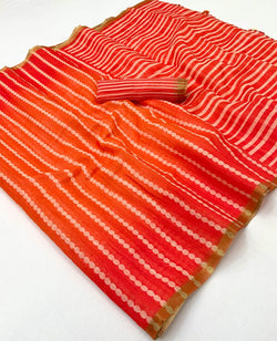 Desuetude Orange and Red Printed Cotton Silk Saree With Chatoyant Blouse Piece
