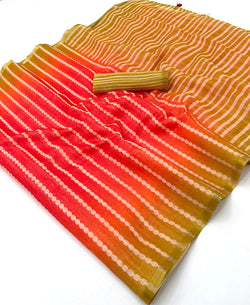 Marvellous Red and Mustard Printed Cotton Silk Saree With Flattering Blouse Piece