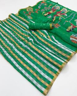 Rhapsody Dark Green Printed Cotton Silk Saree With Opulent Blouse Piece