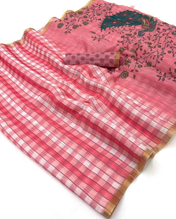 Panoply Pink Printed Cotton Silk Saree With Comely Blouse Piece