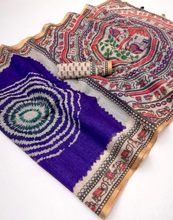 Stunner Royal Purple Printed Cotton Silk Saree With Delectable Blouse Piece