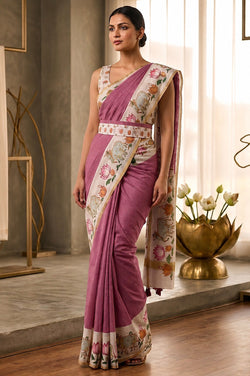 Scrumptious Pink Printed Cotton Silk Saree With Moiety Blouse Piece