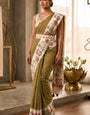 Quixotic Green Printed Cotton Silk Saree With Forbearance Blouse Piece