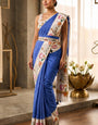 Glamorous Blue Printed Cotton Silk Saree With Inimitable Blouse Piece
