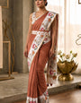 Grandiose Brown Printed Cotton Silk Saree With Breathtaking Blouse Piece
