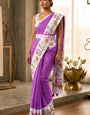 Vibrant Lavender Printed Cotton Silk Saree With Seraglio Blouse Piece