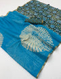 Unequalled Firozi Printed Cotton Silk Saree With Allure Blouse Piece