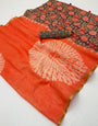 Innovative Orange Printed Cotton Silk Saree With Assemblage Blouse Piece