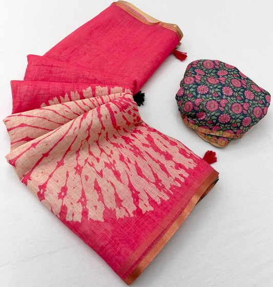 Nemesis Pink Printed Cotton Silk Saree With Supernal Blouse Piece