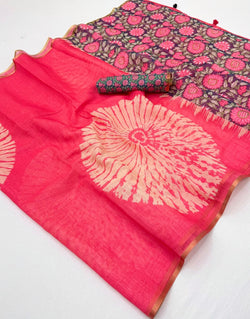 Nemesis Pink Printed Cotton Silk Saree With Supernal Blouse Piece