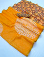 Opulent Yellow Printed Cotton Silk Saree With Lissome Blouse Piece