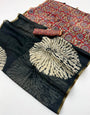 Scrupulous Black Printed Cotton Silk Saree With Comely Blouse Piece