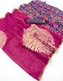 Bewitching Dark Pink Printed Cotton Silk Saree With Glorious Blouse Piece