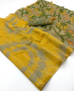 Hypnotic Yellow Printed Cotton Silk Saree With Adorable Blouse Piece