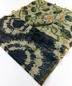 Surpassing Black Printed Cotton Silk Saree With Glowing Blouse Piece