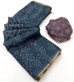 Scintillating Blue Printed Cotton Silk Saree With Ephemeral Blouse Piece