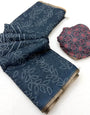 Scintillating Blue Printed Cotton Silk Saree With Ephemeral Blouse Piece