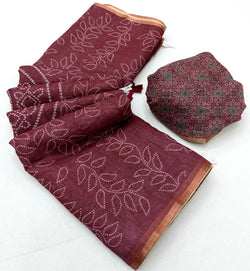 Appealing Maroon Printed Cotton Silk Saree With Rhapsodic Blouse Piece