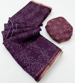 Vivacious Purple Printed Cotton Silk Saree With Inspiring Blouse Piece