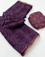 Vivacious Purple Printed Cotton Silk Saree With Inspiring Blouse Piece