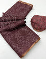 Aplomb Brown Printed Cotton Silk Saree With Gratifying Blouse Piece