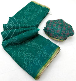 Stunner Rama Printed Cotton Silk Saree With Precious Blouse Piece