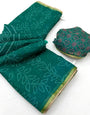 Stunner Rama Printed Cotton Silk Saree With Precious Blouse Piece