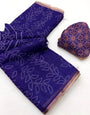 Woebegone Royal Purple Printed Cotton Silk Saree With Nectarous Blouse Piece