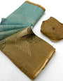 Snappy Sky and Brown Printed Cotton Silk Saree With Preferable Blouse Piece