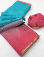 Beleaguer Sky and Pink Printed Cotton Silk Saree With Mellifluous Blouse Piece