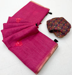Desultory Dark Pink Printed Cotton Silk Saree With Fragrant Blouse Piece