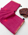 Desultory Dark Pink Printed Cotton Silk Saree With Fragrant Blouse Piece