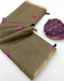 Artistic Dark Beige Printed Cotton Silk Saree With Nemesis Blouse Piece