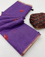 Bucolic Purple Printed Cotton Silk Saree With Moiety Blouse Piece