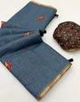 Exquisite Grey Printed Cotton Silk Saree With Chatoyant Blouse Piece