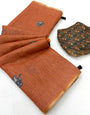 Glorious Orange Printed Cotton Silk Saree With Exuberant Blouse Piece