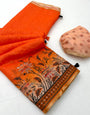 Exemplary Orange Printed Cotton Silk Saree With Redolent Blouse Piece